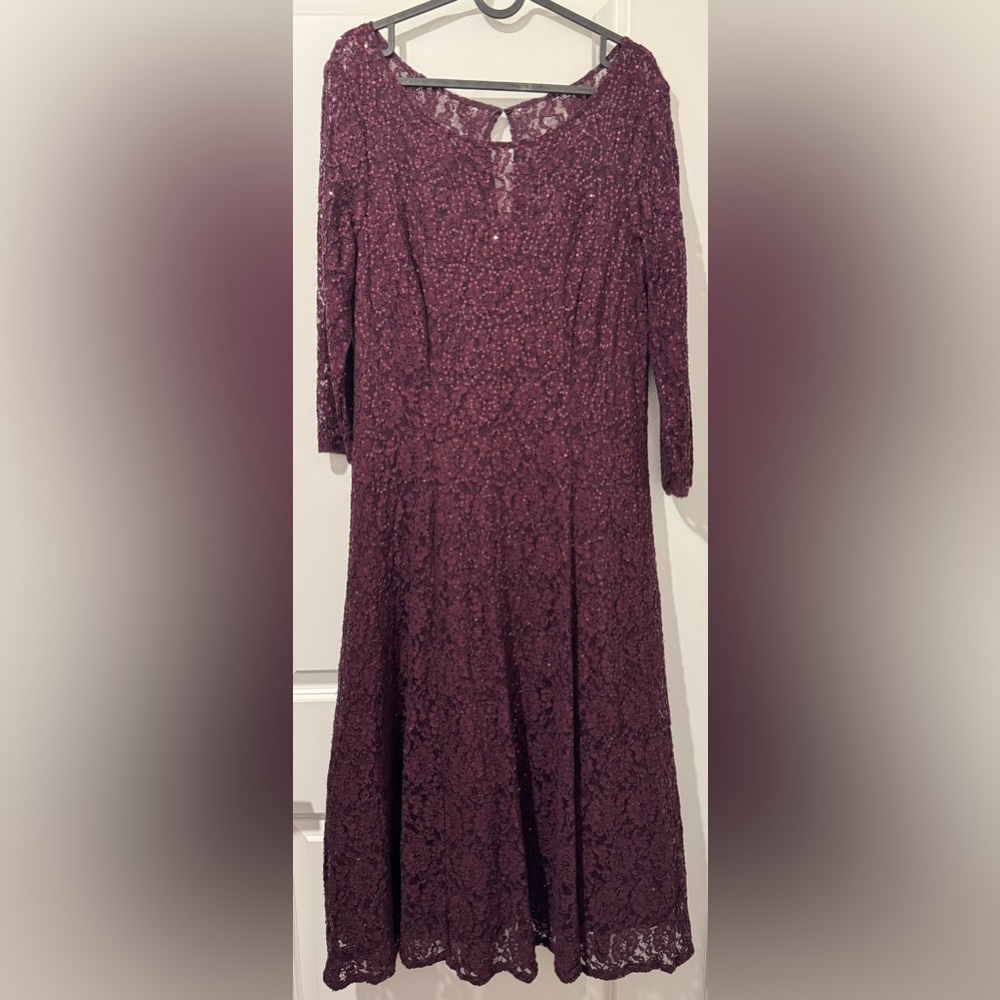 SLNY Burgundy Sequins Lace Dress